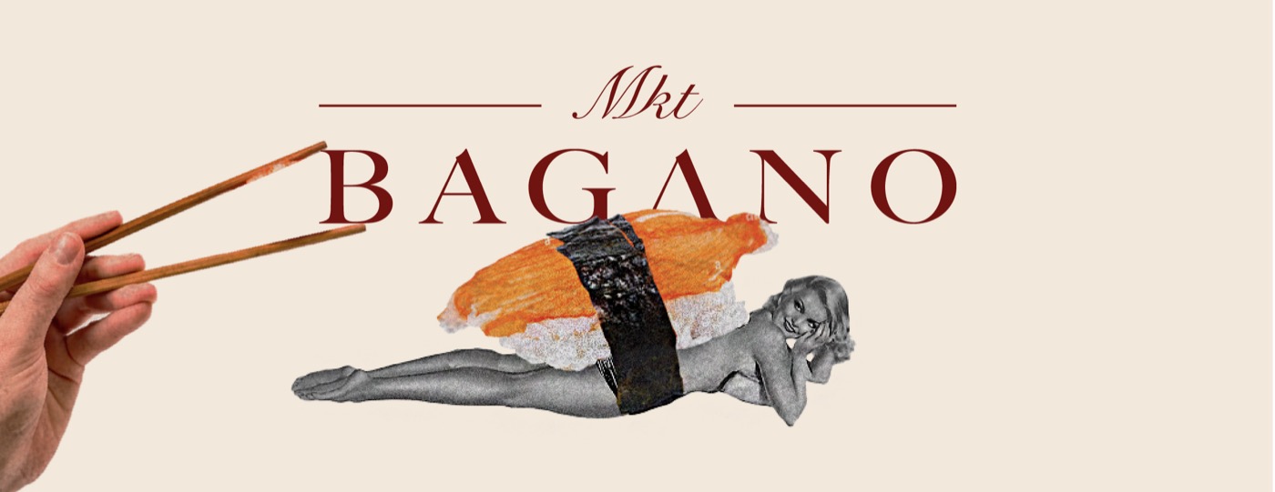 Bagano MKT hero - tipografia gigante + mergulhador no martini