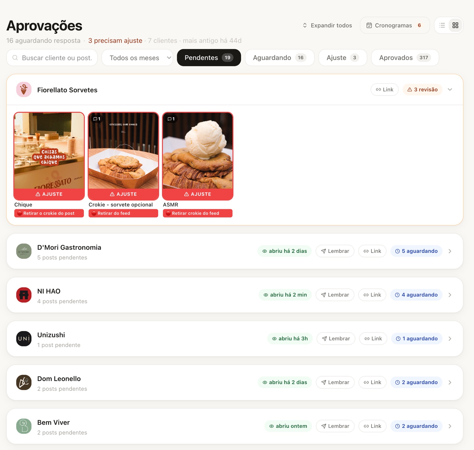 Bagano Hub - central de aprovações por cliente
